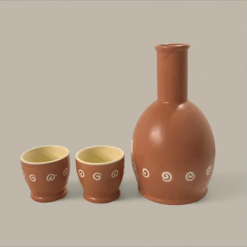 Kato‎ Kogei Japan Pink Wine Vessel Sake 3 Piece Set Cups Kitty Cat